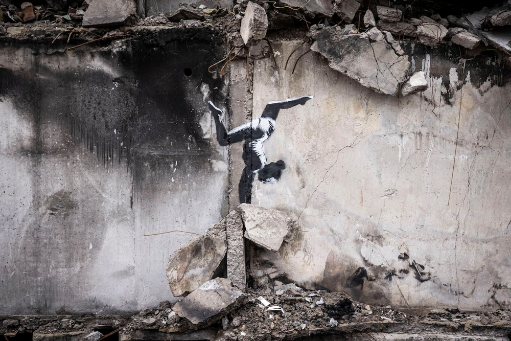 Banksy Unveils New Work on Partly Destroyed Building in Ukraine