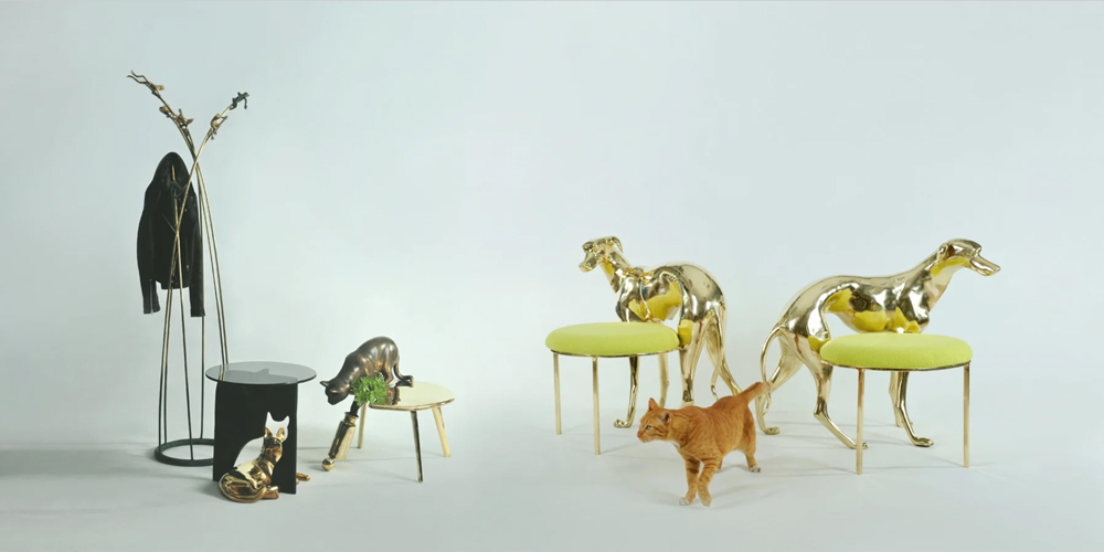 dogs, cats & frogs handcrafted from brass form apiwat chitapanya`s quirky furniture series