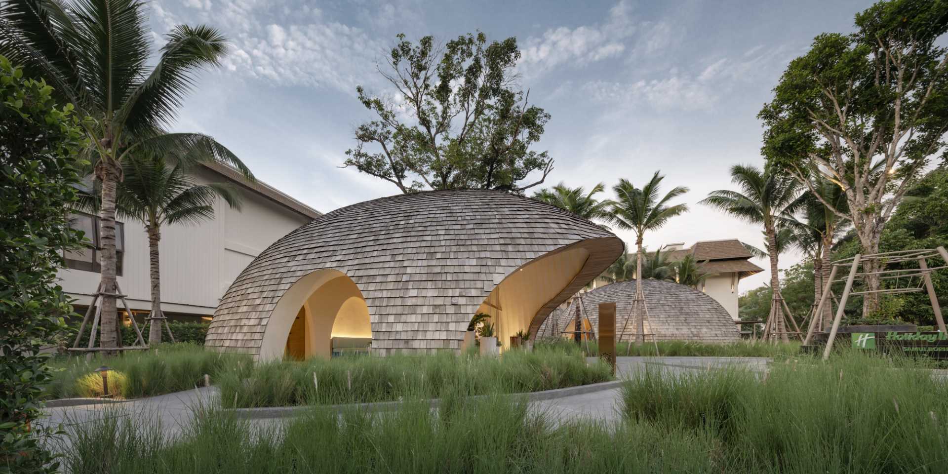 The Design Of This Shingle-Clad Hotel Lobby Was Inspired By A Coconut