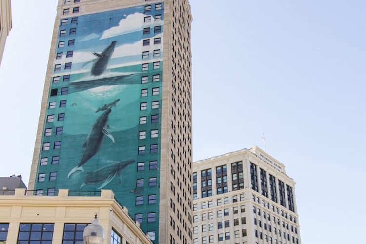 Storm Rips Ad Covering Detroit`s Broderick Tower, Revealing Beloved Whale Mural Underneath