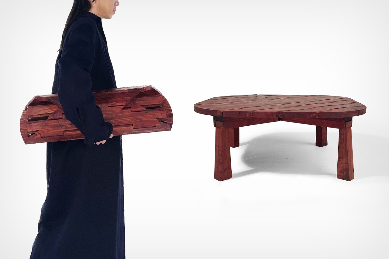 Table that "rolls up" like a Yoga Mat demonstrates wood craftsmanship at its absolute finest