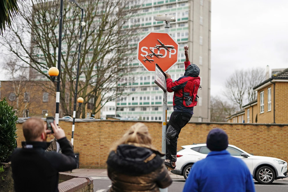 Two men arrested over alleged theft of new Banksy artwork in London