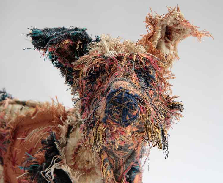 barbara franc upcycles old textiles into patchwork animal sculptures