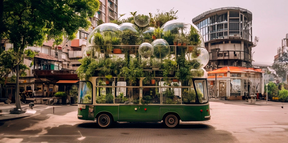 emilio alarcón`s AI series reimagines intercity mobility through mobile greenhouse buses