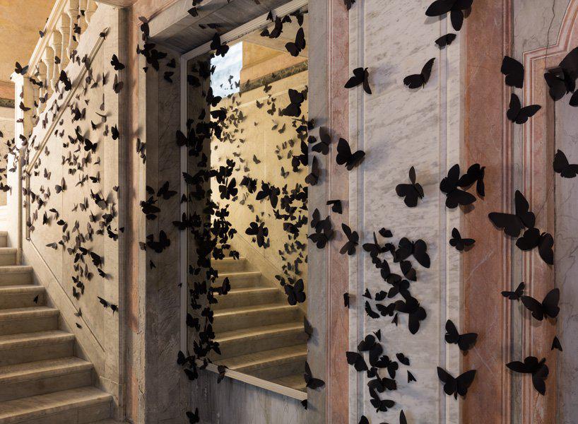 carlos amorales swarm of thousands of black butterflies invades fondazione adolfo pini
