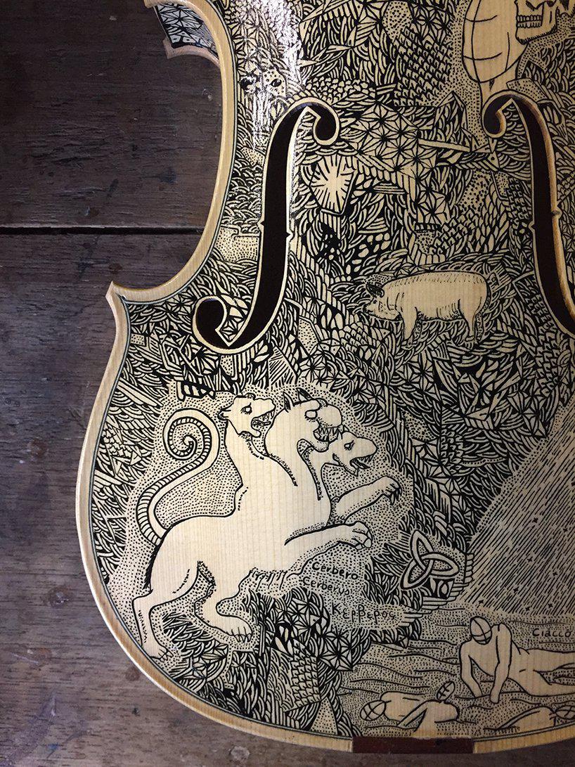 violins are perfect canvases for leonardo frigo s hand illustrated stories