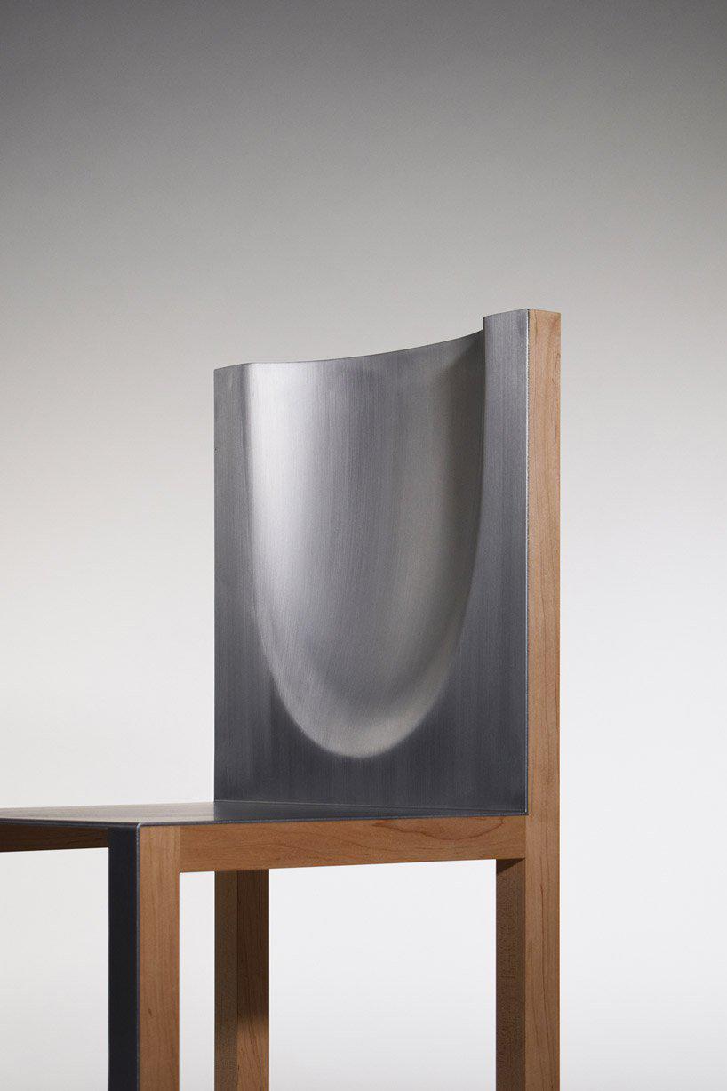 toshiki omatsu bends aluminum sheets onto maple timber for latest chair design