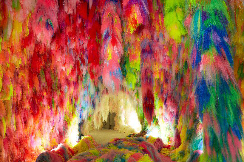 shoplifter creates hypernatural environment of colored neon hair for the icelandic pavilion