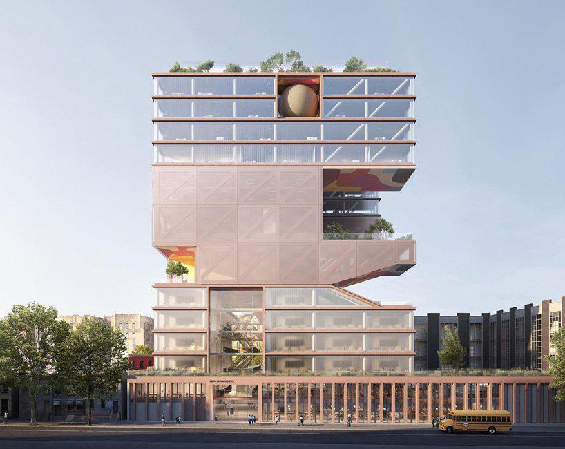 ODA punctuates the compact cube of the beth rivka school in brooklyn with voids + spheres