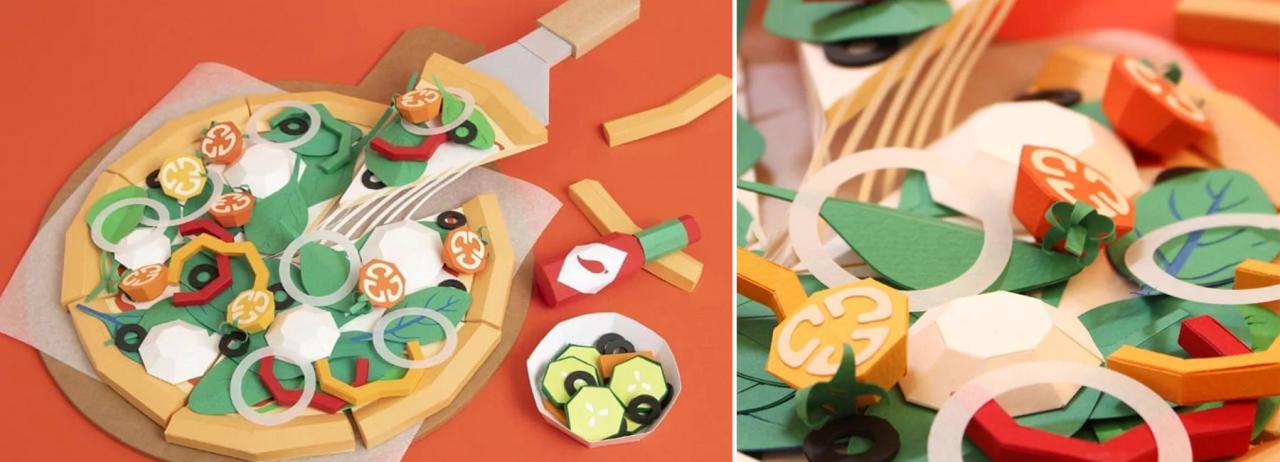 ji hee lee crafts mouth-watering meals out of colorful pieces of paper