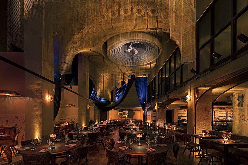 edoardo tresoldi sets ceiling-spanning sculpture within rockwell-designed moxy east village