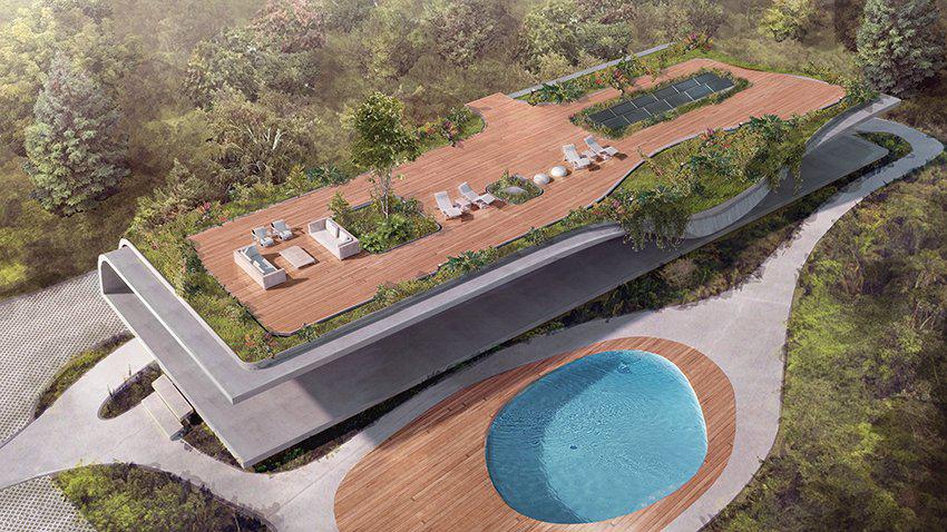 a green organic roof tops estudio felipe escuderos house folds in ecuador