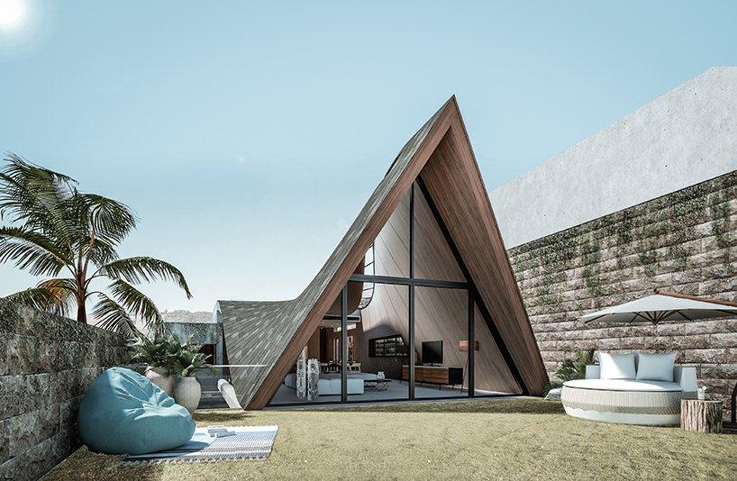 k-thengonos house with twisted roof in indonesia generates A-shaped facade