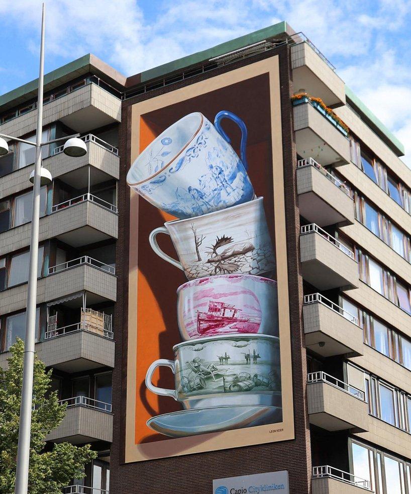 8 frank lloyd wright buildings named UNESCO world heritage sitesfragile teacups tumble out of a building in leon keers shattering 3D mural in sweden