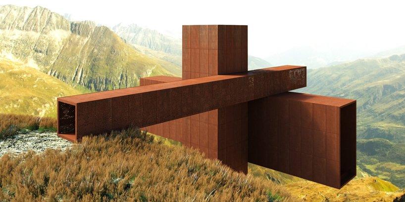 axis mundi envisions its XYZ house as a cruciform cantilevered over the swiss alps