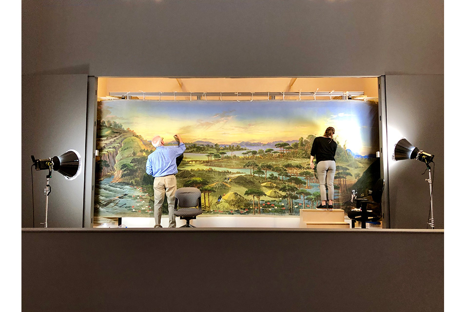 Visitors to the Saint Louis Art Museum can watch conservation of massive panorama painting