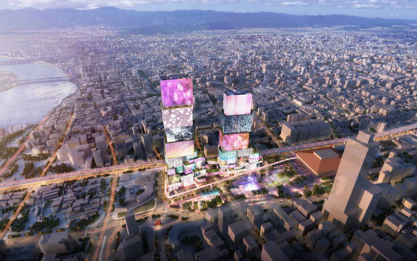 طرح پیشنهادی MVRDV برای «برجهای دوقلوی تایپه» با پوششی از نماهای رسانهای تعاملی