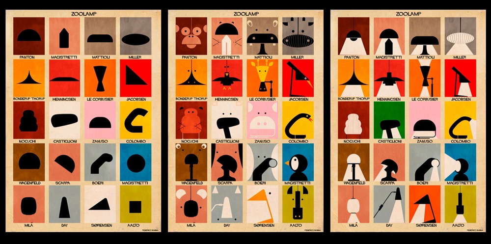 Federico babina reimagines iconic designer lamps as animals in latest illustration series
