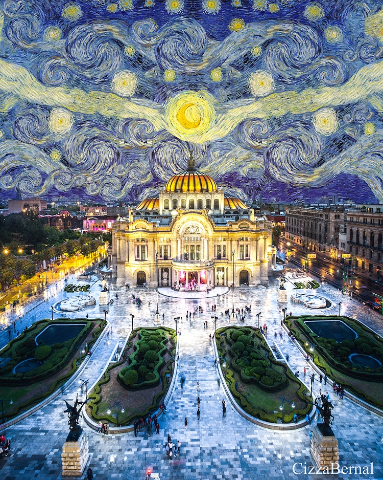 Artist Reimagines Modern-Day Landscapes With Van Gogh-Inspired Swirly Skies